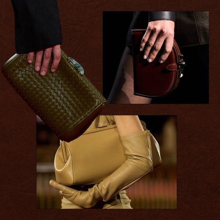 detail images from the fall 2026 runway featuring the everyday clutch handbag trend